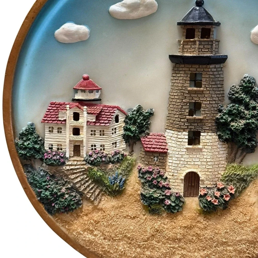Vintage 3D Lighthouse Lighted Wall Plaque Nautical Coastal Beach Cottage Lamp